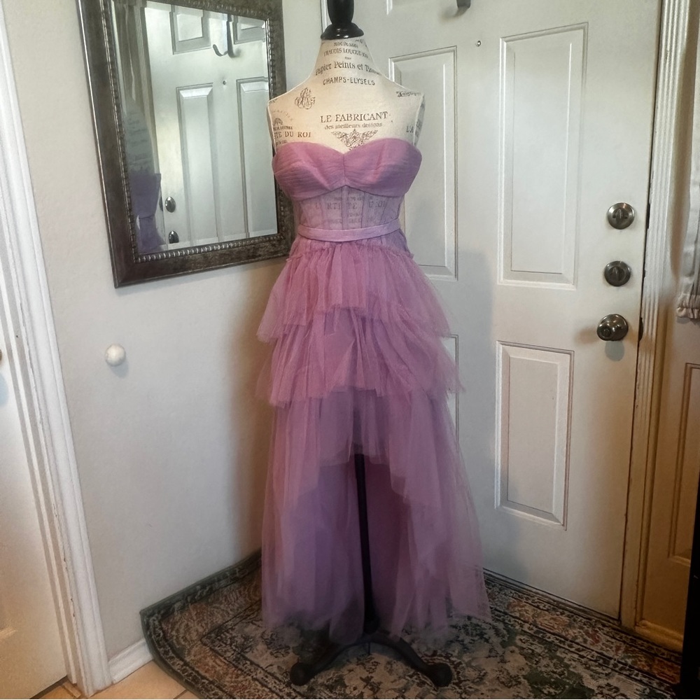 Ruffled High Low Gown in Mulberry